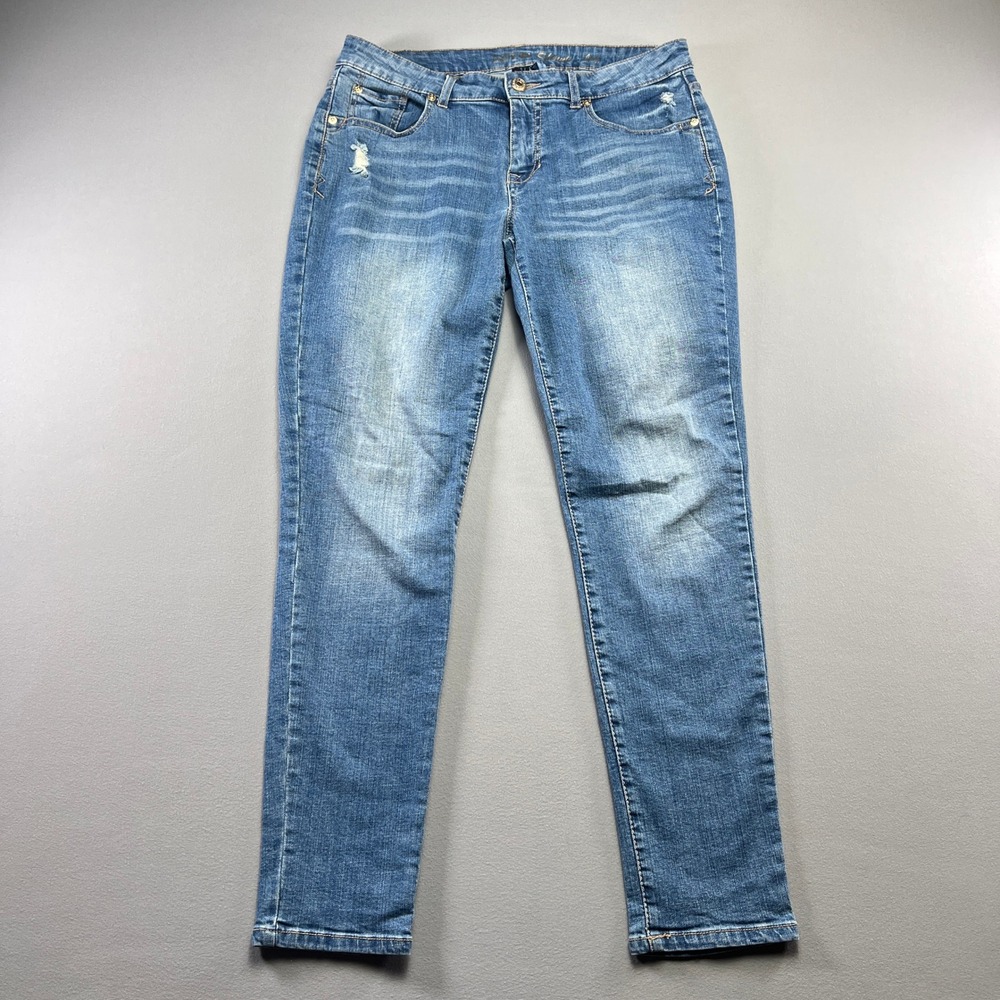 Apt 9 Modern Skinny Jeans Womens 8 Blue Cotton Stretch Medium Wash Distressed
